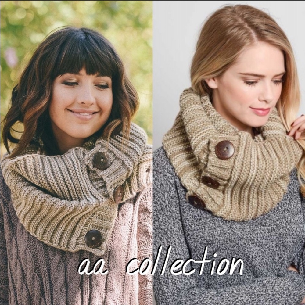 Chunky Knit Scarf shoulder neck Wrap button - Picture 4 of 8